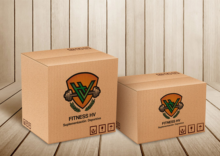 Caja de nutrición deportiva con logo aplicado